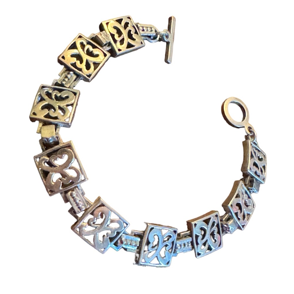Sterling silver 925 SEZGIN square  link scrolled floral bracelet